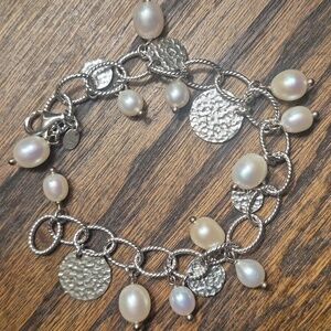 Honora Pearl And 925 Sterling Silver Disc Bracelet With Pouch